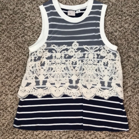 Anthropologie Tops - Anthropologie Navy and Lace Top